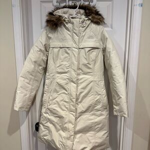 The North Face Cream Parka with Fur Trim